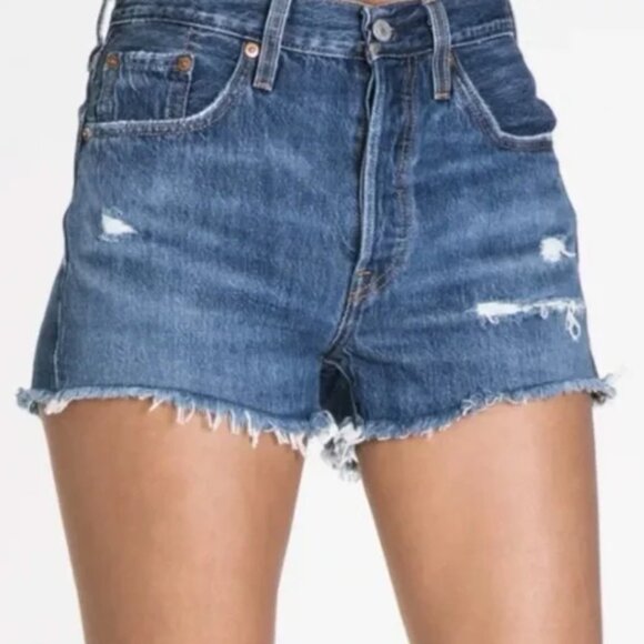 LEVI'S Destroyed 501 Jean Shorts in Sansome Muse Boho Casual Western - Size 28 - Picture 1 of 13